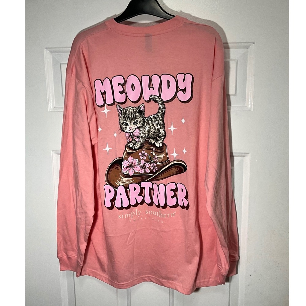 Simply Southern Meowdy Partner Pink Long Sleeve Graphic Tee LS-MEOW-TEAROSE-L